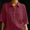 thumbnail image 6 of Cagogo Women Plus Size 2 Piece Shorts Set Casual Summer Cruise Outfits Loose Collared Short Sleeve Shirt Comfy Pants Matching Lounge Tracksuits Travel Airport Outfit Clothes, Wine XL, 6 of 7