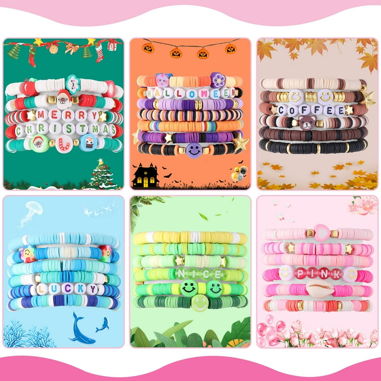 Funtopia 48 Colors Polymer Clay Beads Kit, Flat Heishi Bracelet