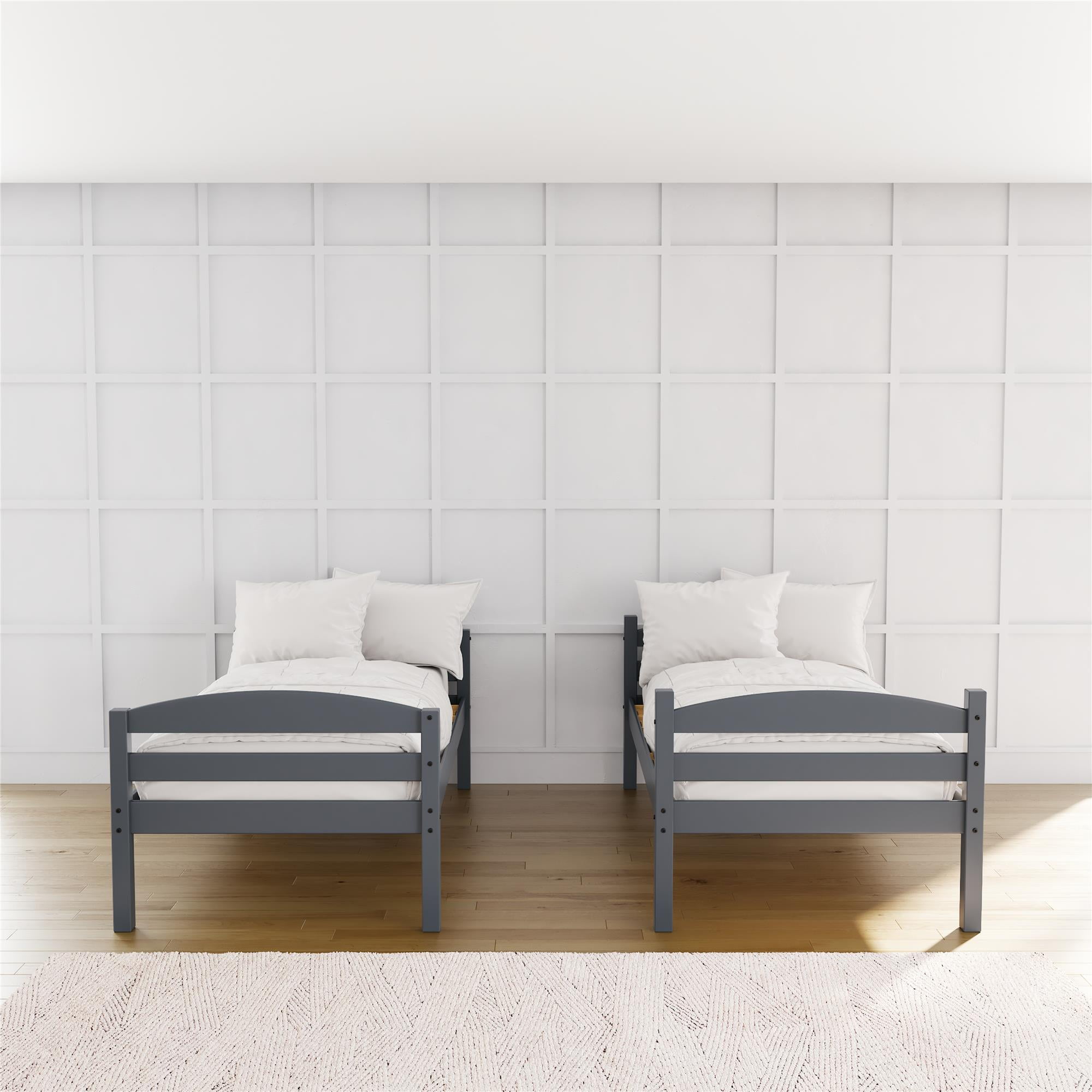Better Homes & Gardens Leighton Solid Wood Twin-over-Twin Convertible Bunk Bed, Gray