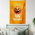 thumbnail image 4 of Halloween Tapestry, Spooky Smiling Pumpkin Symbol with White Calligraphy Print, Wall Hanging for Bedroom Living Room Dorm Decor, 40W X 60L Inches, Orange Scarlet and Lime Green, by Ambesonne, 4 of 5