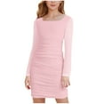 thumbnail image 2 of Tranfacy Robe d'Été pour Filles, Enfants, Manches Longues, Couleur Unie, Col Rond, Robe Décontractée Trapèze pour Préados, 2 of 6