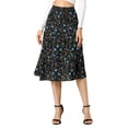 thumbnail image 1 of Unique Bargains Jupe Midi Décontractée à Imprimé Floral Trapèze pour Femme Noir Bleu P, 1 of 7