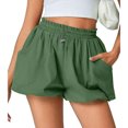 thumbnail image 2 of Women's Summer Casual Ruched Bubble Shorts Elastic High Waist Loose Fit Solid Beach Lounge Vacation Shorts L, 2 of 4