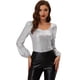 thumbnail image 1 of Camiseta de fiesta Allegra K Cuello redondo Manga de obispo Purpurina metálica Plata M, 1 of 4