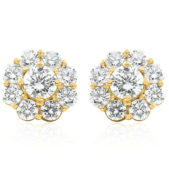 Pompeii 3Ct Diamond Halo Studs 14k Yellow Gold EX3 Lab Grown (G,VS)