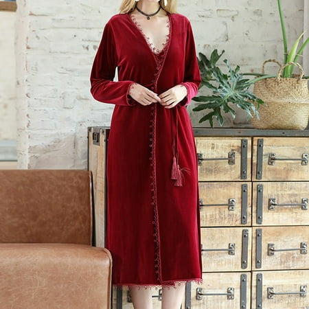 

JNGSA Bath Robes Female Sleep Shirts For Women Lady Open Stitch Coral Velvet Pajamas Long Sleeves Robe Women Winter Home Wear Clearance