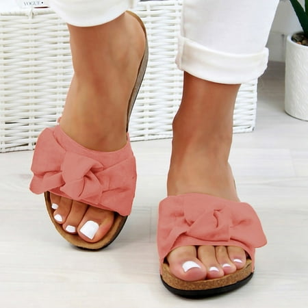 

HIBRO Women Fashion Bow Tie Flat Thick Bottom Heel Sandals Slipper Beach Shoes