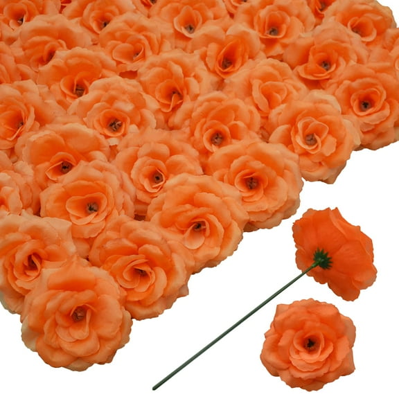 50Pcs Orange Roses Artificial Flowers, Orange Fake Roses Bulk perfect for creating DIY wedding bouquets, party centerpieces, floral arrangements, and home decorations