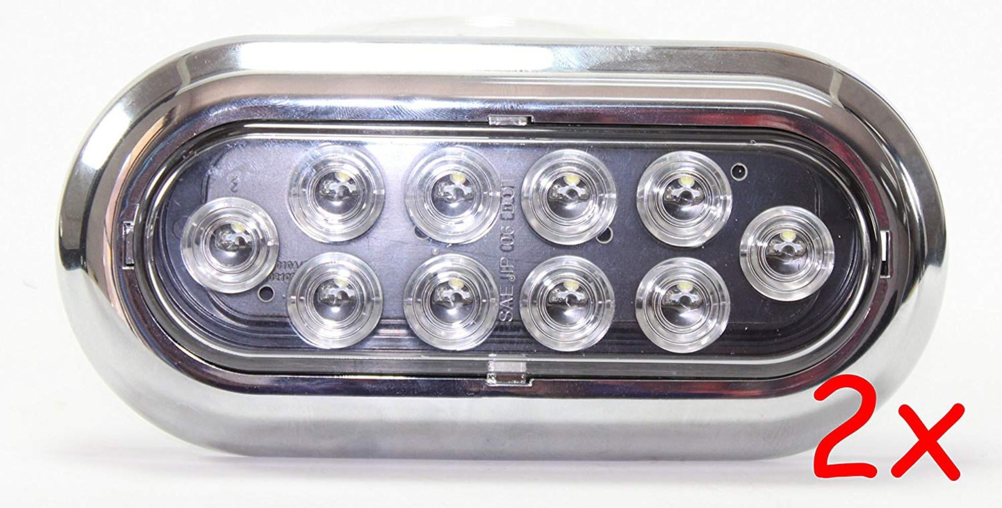 Pair of 6" Clear White Oval Surface Flange Mount Backup Reverse Driving