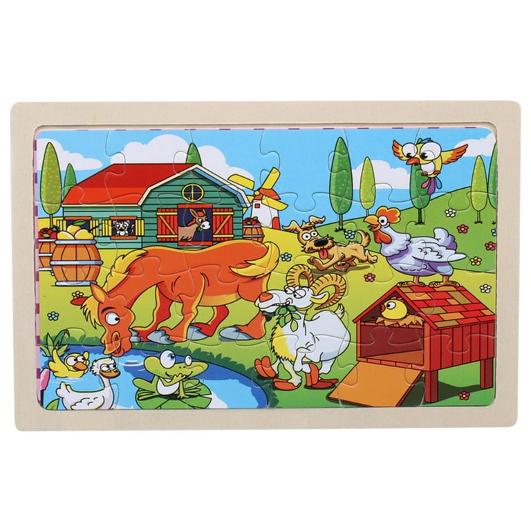 Fridja Puzzles for Kids Ages 3-5 24 PCs Wooden Puzzles Animal Jigsaw  Puzzles with Wooden Bracket Age 3+ Educational Preschool Toys 