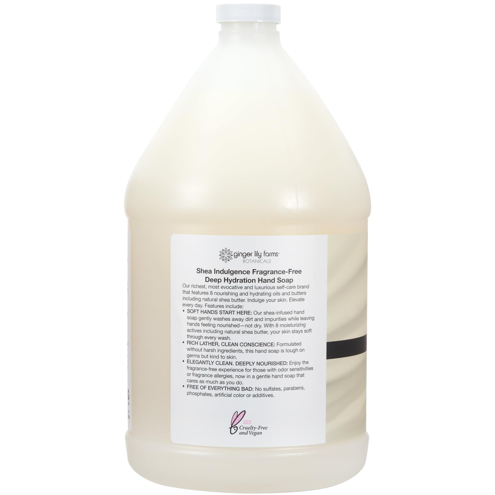 Ginger Lily Farms Botanicals Shea Indulgence Deep Hydration Liquid Hand Soap Refill, 100% Vegan & Cruelty-Free, Fragrance-Free, 1 Gallon (128 fl oz)
