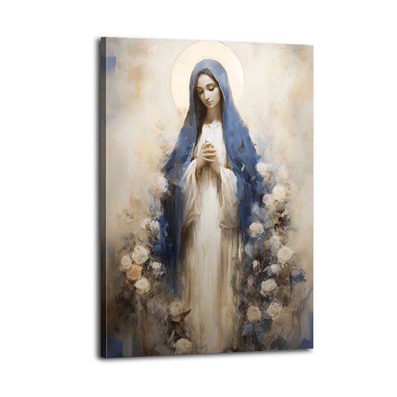 Our Lady of Grace, Blessed Virgin Art Poster Wrapped Wooden Frame Wall Decor,,Canvas Wall Art for Living Room,Bedroom,Office,Ready to Hang
