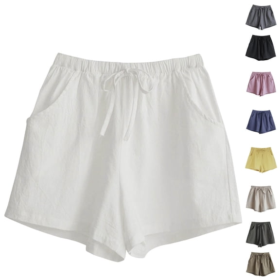 PIWHJQK Women Cotton and Linen Shorts Women's Solid High Waist Loose 5 Inch Cotton Linen Shorts Slim Look Bottoms