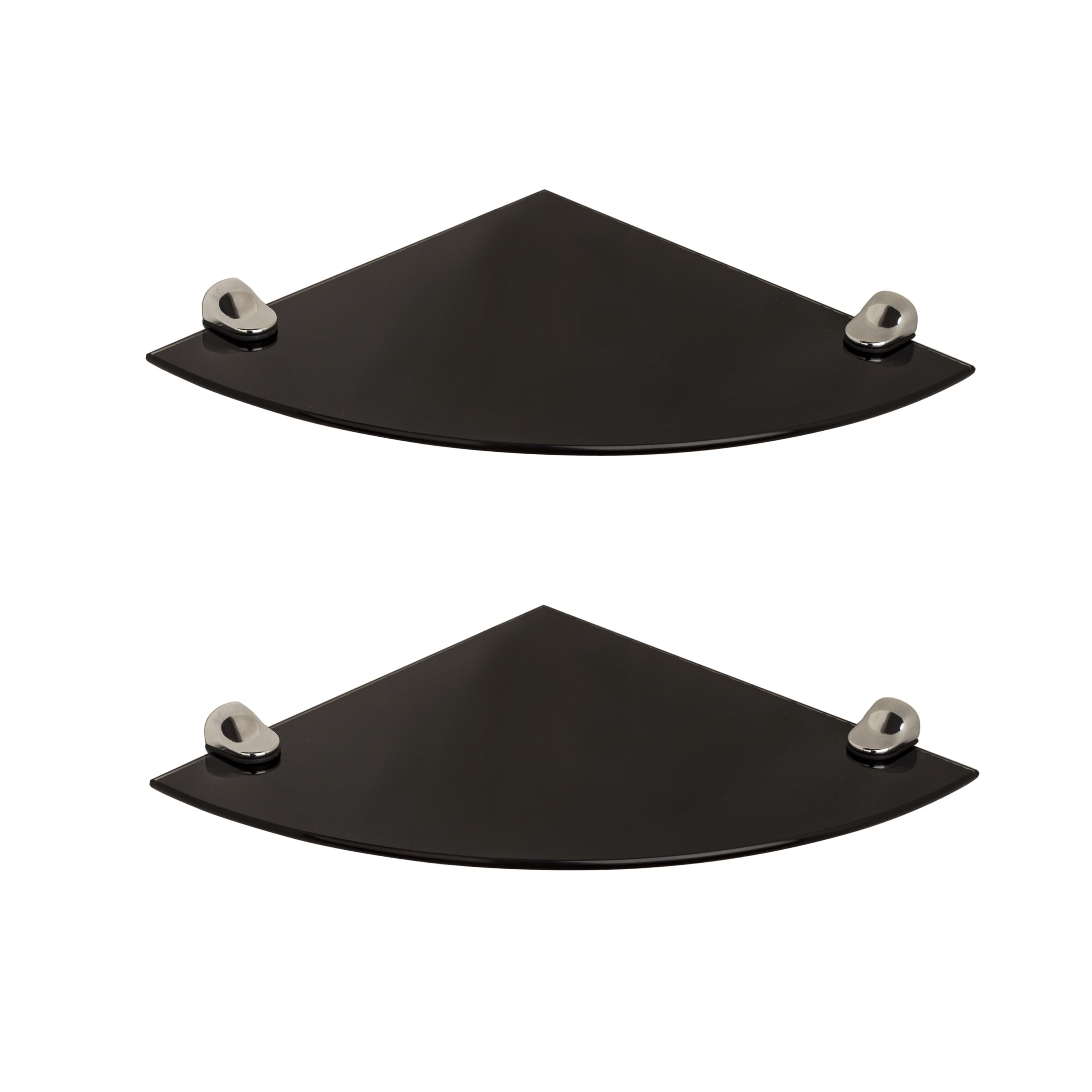 Set of 2 Black Smoke Glass Radial Floating Shelves with Chrome Brackets