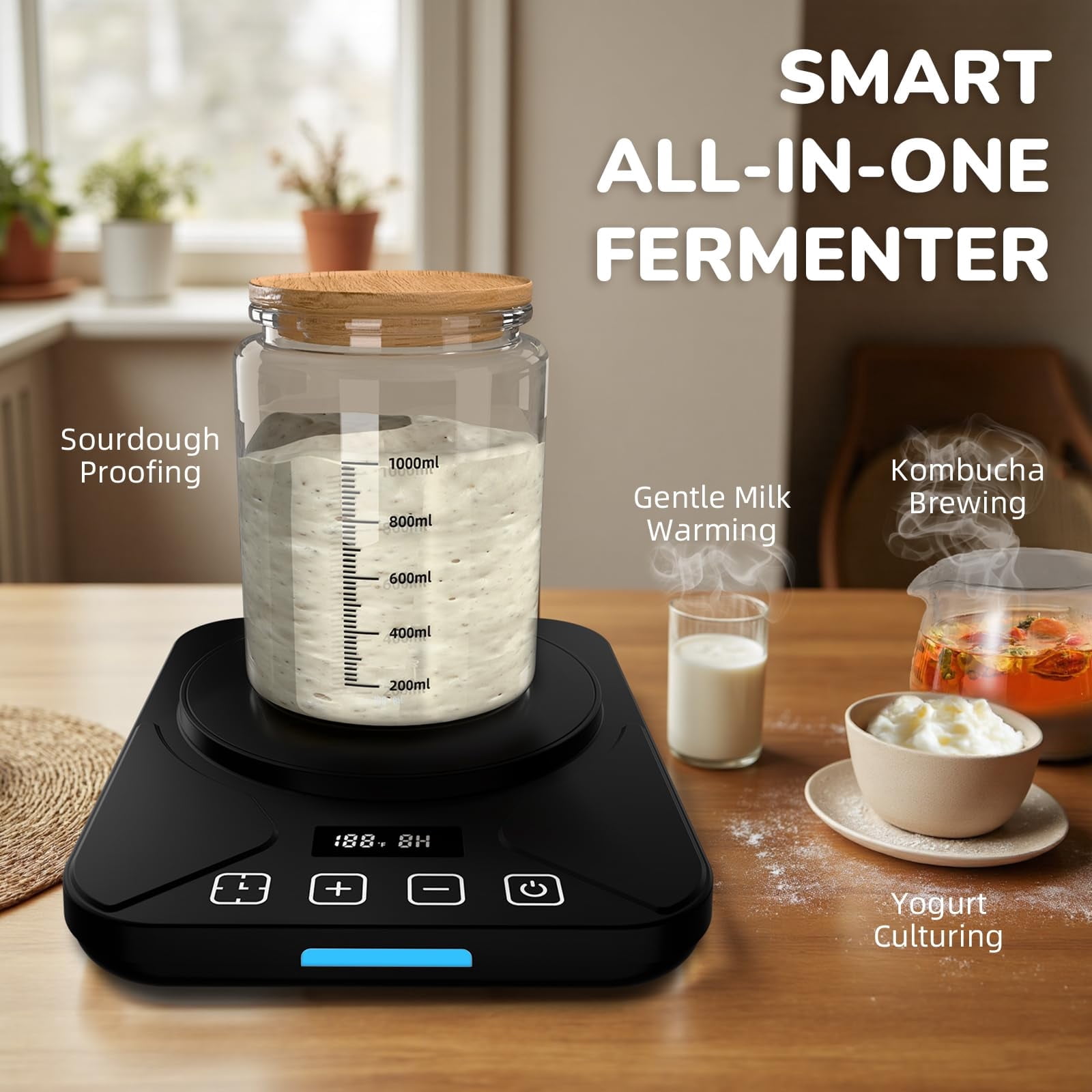 Sourdough Starter Constant Temperature Heater | Precise Temperature Control 70–100°F | 12-Hour Timer | Ideal for Warming Milk, Water & Dough Fermentation