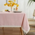thumbnail image 6 of Pink Pink Checkered Cotton Linen Tablecloth With Tassel Accent For Dining Table And Home Decor, 6 of 6