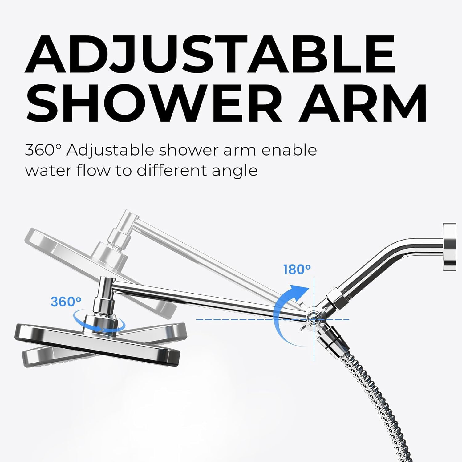 Wide Rain Shower Head With 5 Modes Handheld Showerheads, High Pressure Showerhead Combo with Extension Arm for Bathroom Accessories, Adjustable Shower Head with Anti-Clog Nozzles (Chrome)