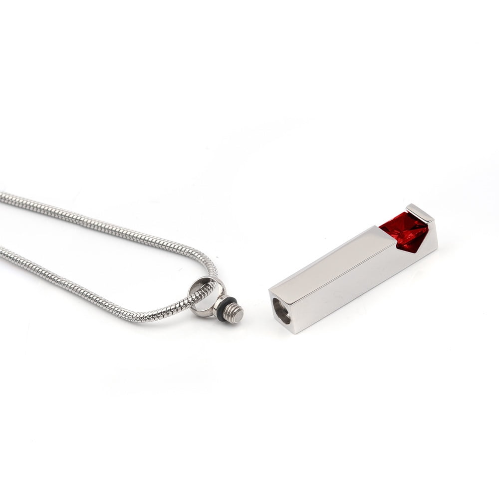 Cremation Jewelry Memorial Birthstone Bar Necklace Handcrafted Waterproof Human Ashes Urn Container with Free Funnel Kit and Velvet Jewelry Box [July]