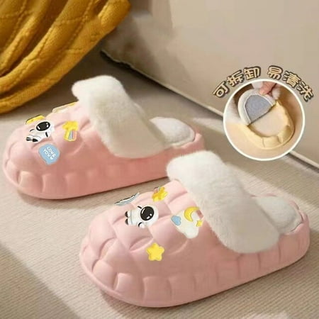 

CoCopeaunt Waterproof Womens Slippers Cartoon Astronaut Thick and Fluffy Fur Slippers Warm and Fluffy Slippers Indoor Home Plush Slippers