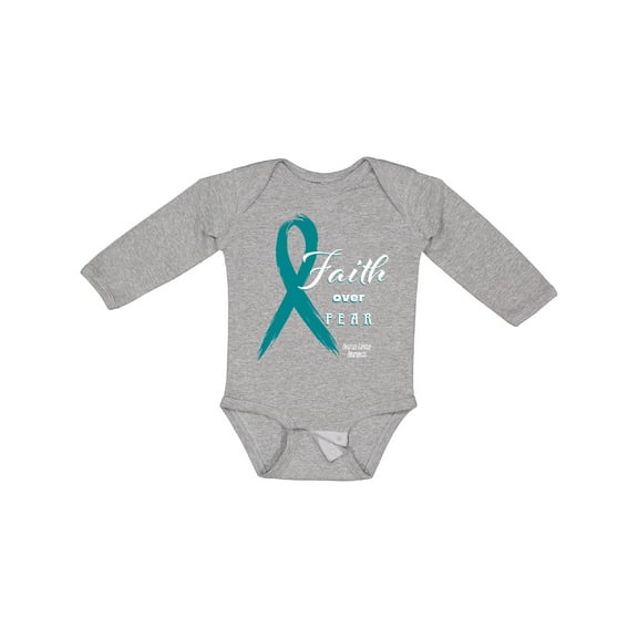 Inktastic Faith Over Fear Ovarian Cancer Awareness with Teal Ribbon Boys or Girls Long Sleeve Baby Bodysuit