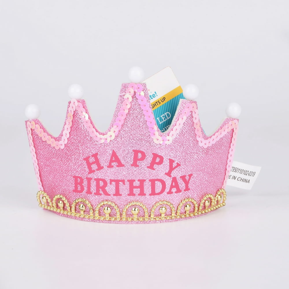 Way To Celebrate Glittery Pink Happy Brithday Light Up Tiara Crown ...