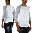 thumbnail image 4 of ToBeInStyle Mens Sleeved Baseball Inspired Classic Shirt Tee - 3/4 Sleeve - Heather Grey/White - Large, 4 of 7