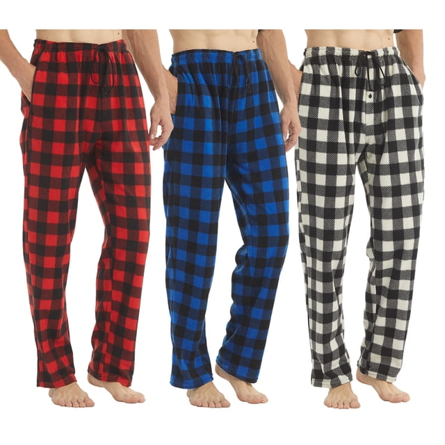 LANBAOSI 3-Pack Men Plaid Pajama Pants PJ Microfleece Pajama Lounge/Pants Set Male Sleepwear PJs with Pockets Size X-Large