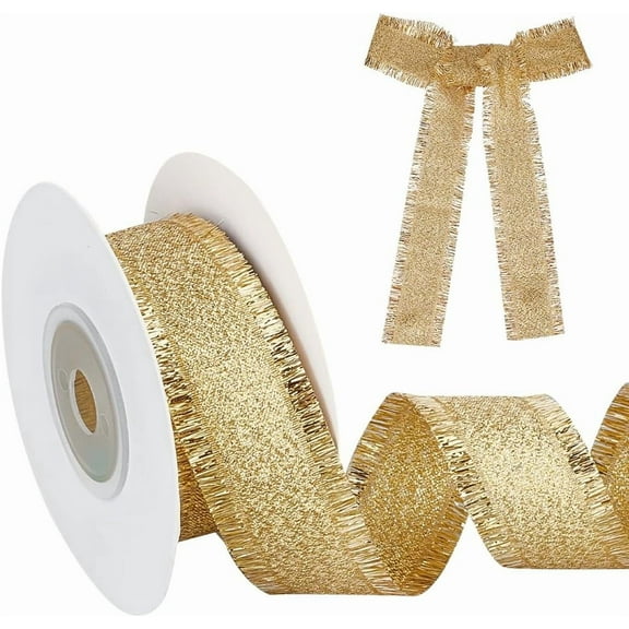10 Yards/9.1m Gold Polyester Ribbon 7/8 Inch Wide Shimmery Ribbon with Fringe Edge Handmade Frayed Fabric Ribbons Smooth Ribbon for Gift Wrapping Flower Bouquet Tie Decor DIY Crafts Gold DIY
