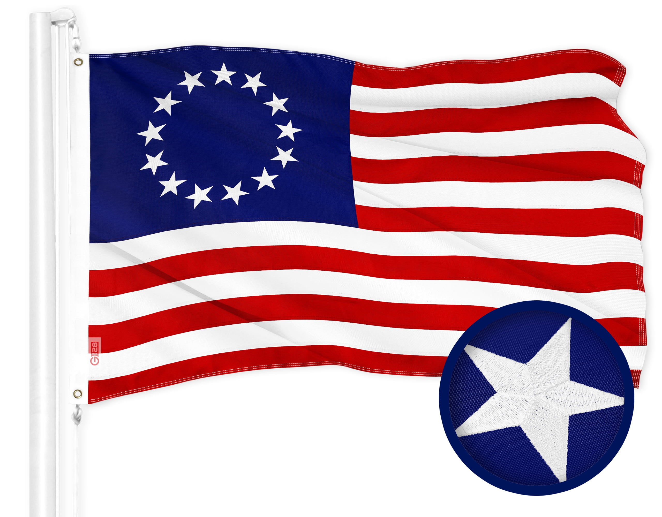 G128 Combo Pack: American USA Flag 2.5x4 Ft & Betsy Ross Flag 2.5x4 Ft | Both ToughWeave Series Embroidered 300D Polyester, Embroidered Design, Indoor/Outdoor, Brass Grommets