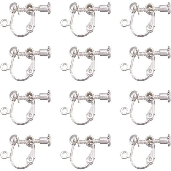 50pcs Silver Screw Back Clip on Earring Converters Adjustable Earring Clips 17x13mm with Loop for Non-Pierced Ears Dangle Earring Jewelry Making