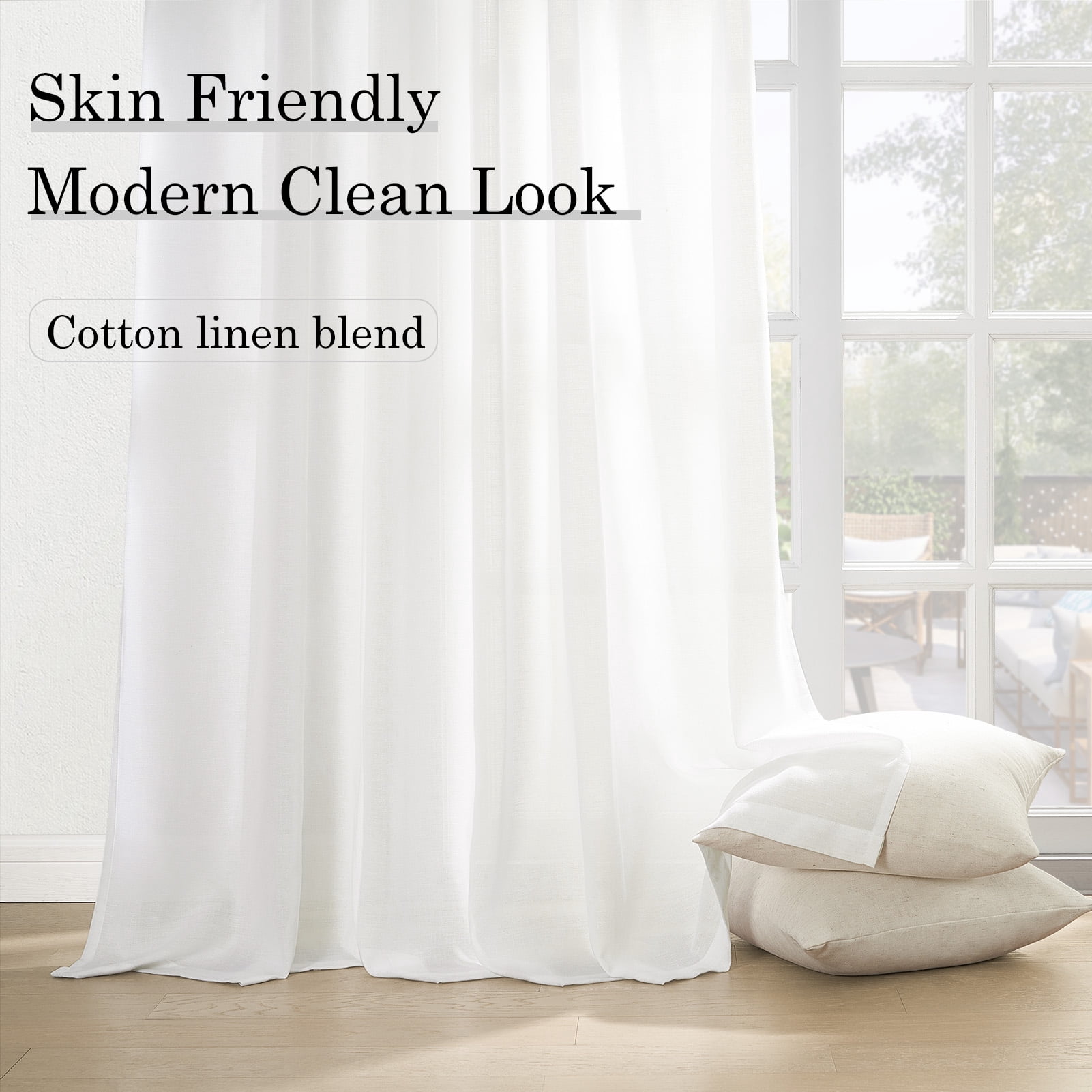 Topfinel White Linen Curtains 96 Inches Long for Living Room,Back Tab Light Filtering Drape with  Hooks,Semi Sheer Lightweight Curtains for Bedroom,Set of 2