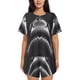 thumbnail image 1 of Balery Black And White Shark Conjunto de Pijama para Mujer con Estampado, Dos Piezas de Manga Corta y Shorts, Ropa de Dormir Suave con Cuello Redondo y Bolsillos-XX-Large, 1 of 6