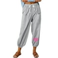 thumbnail image 2 of WJHWSX Women's Pants,Casual Pants for Women,Straight Leg Pants Women,Drawstring,Fitted,Printed,Cotton,Linen ,Gray,L(US:8), 2 of 3