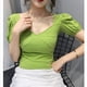thumbnail image 5 of Camisa de mujer Blusa corta con cuello en V y manga corta con cuello en V Blusa informal, Verde, L kenally  AP001254-08B, 5 of 7