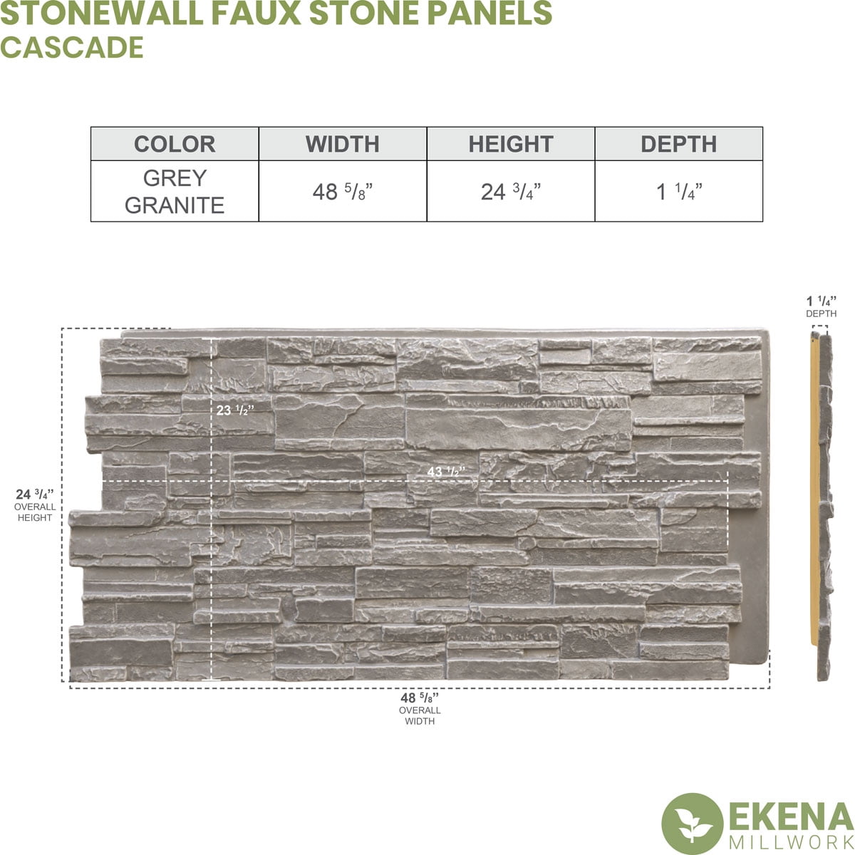 Ekena Millwork EverStone Faux Stone Siding, Grey, 48"