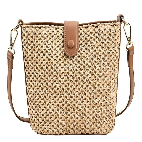 TELOLY Straw Beach Bags For Women Rattan Purse Summer Straw Cross-body Bag Raffia Handbag Purses Shoulder Bag Small Bucket Bag