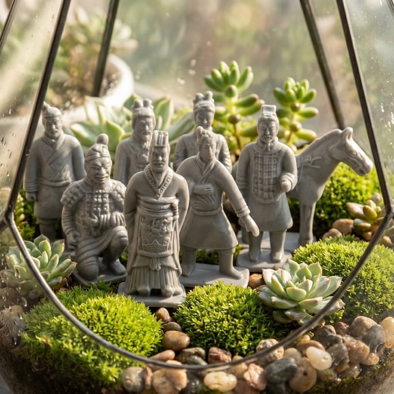 FESTFENDS Set of 8 Grey Soldier Statues Chinese Figurines for Home Display and Desk Decoration