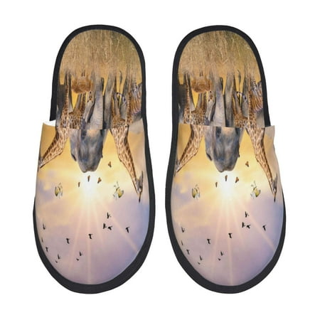 

Qekee Wildlife Protection print Slippers for Women and Men Fluffy Cute Cozy House Slipper Funny Furry Bedroom Slippers for Women Indoor -Medium