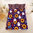 thumbnail image 5 of Homewish Cute Halloween Ghost Bed Sheets,Sunflower Autumn Floral Print Full Size Sheets,Deep Purple Yellow,4 Pieces,1 Flat Sheet,1 Fitted Sheet and 2 Pillowcases, 5 of 6