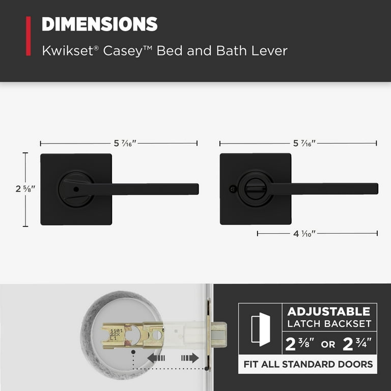 KABAブラック38 Kwikset Casey Square Privacy Lever Doorknob Matte Black - Contains