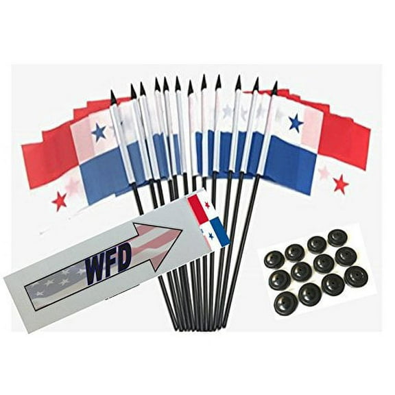 BOX of 12 Panama 4"x6" Miniature Desk & Table Flags With 12 Flag Stands, 4x6 Panamanian Small Mini Stick Flags