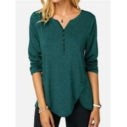 U.Vomade Women's Solid V-Neck Button T-Shirt Long Sleeve Top