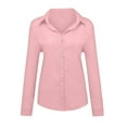 thumbnail image 3 of Womens Tops, Loose Blouses Casual Solid Lapel V Neck Long Sleeve Button Down Linen Shirt Lightweight Tops 100 Days Of School Shirt Teal Tops For Women Athletic Tops Tunic (4XL, Pink) ZMTing, 3 of 5