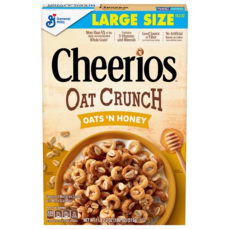 Cheerios Cereal  Oat Crunch  Oats  n Honey  Large Size  14.2 oz  Quantity of 3