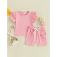 thumbnail image 2 of Bslissey Toddler Baby Girls Short Pants Sets Solid Color Short Sleeve T-shirt Tops + Elastic Waist Shorts 2Pcs Outfits Infant Casual Summer Clothes 3M 6M 12M 18M 24M 3T, 2 of 9