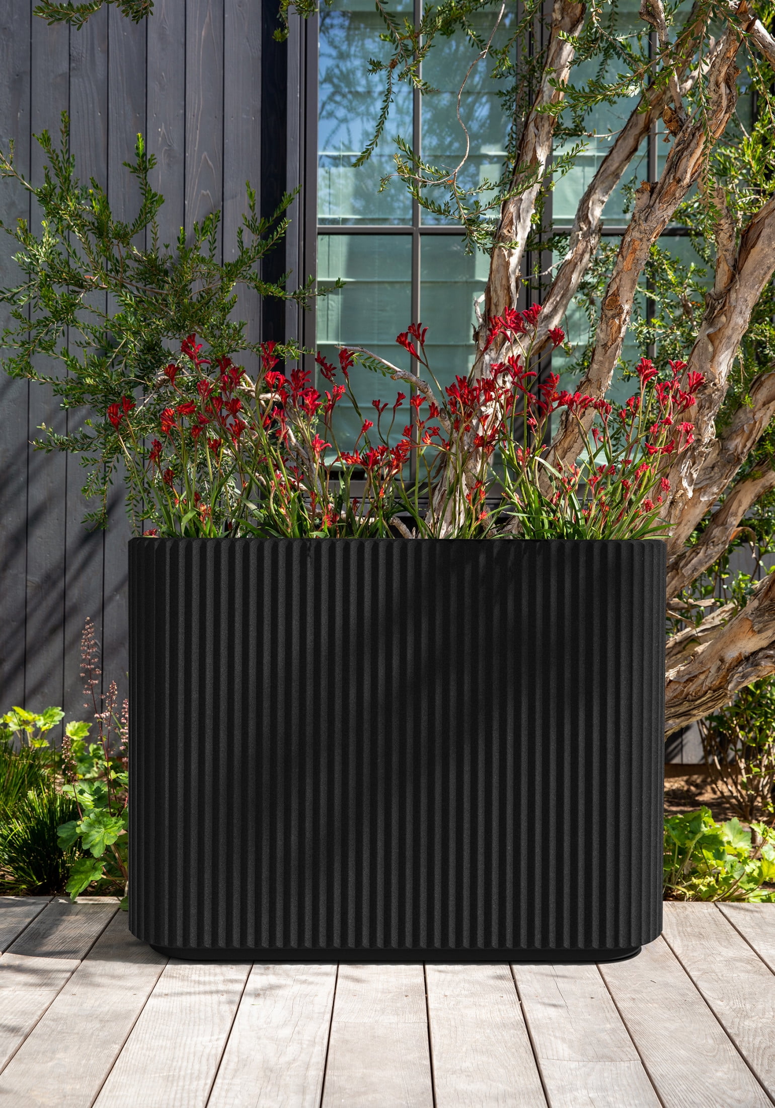 Veradek Demi Series Span 36" Plastic-Stone Planter - (Black)