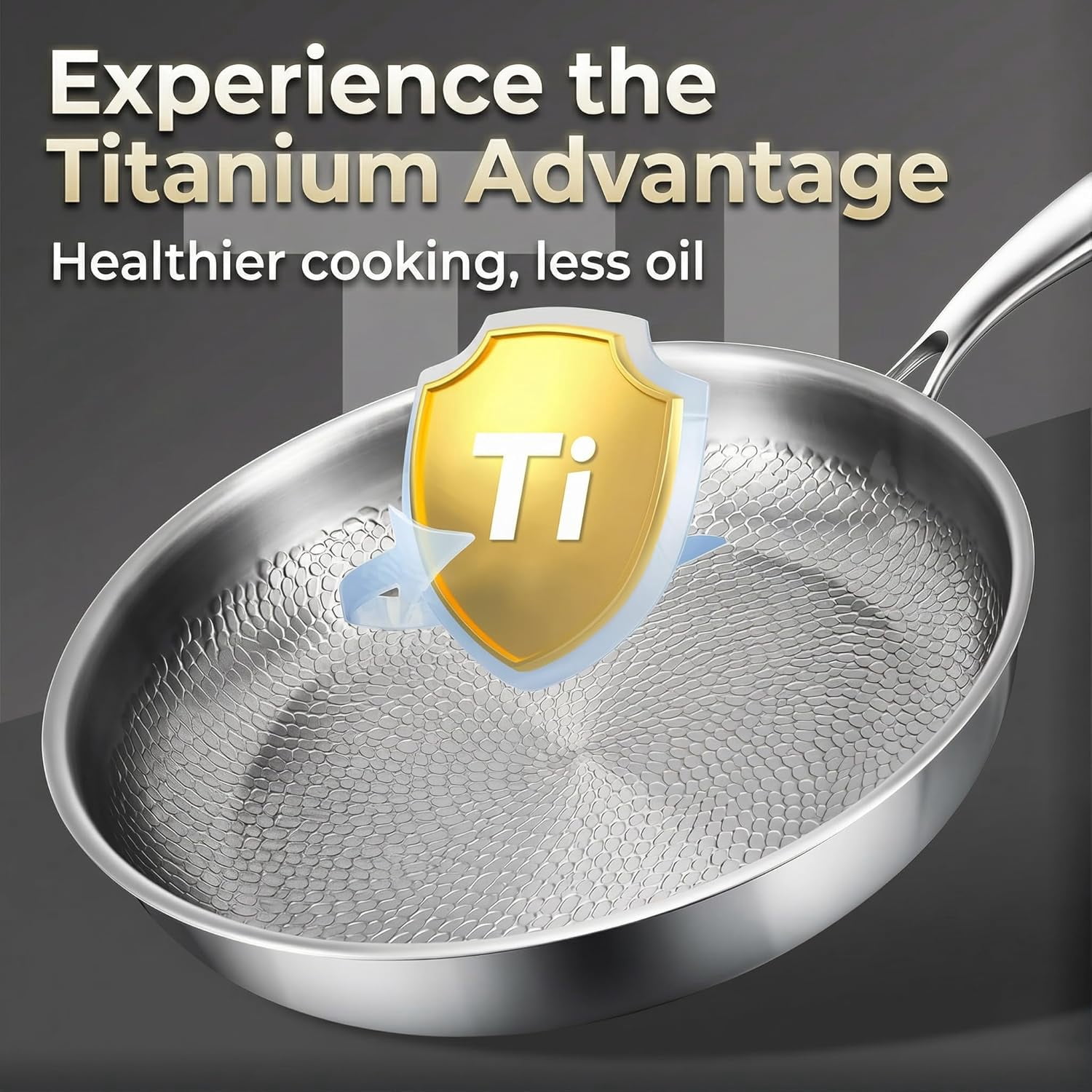 Titanium Pro Pan, 2026 Upgrade Pure Titanium Frying Pan with Lid, Non Stick Titanium Hammered Pan, Chemical-Free, Extreme Heat-Resistant & Lasts a Lifetime (10.23in, With Lid)