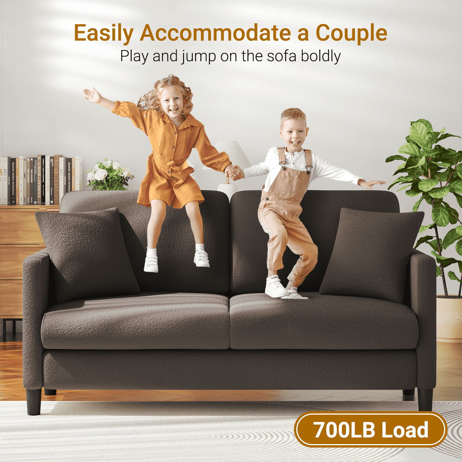 Neche 65" Sofa Couch for Living Room Office Small Space, Comfy Loveseat in a Box, Brown