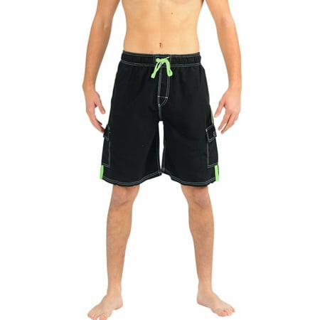 NORTY Mens Quick Dry Cargo Swim Trunks Adult Male Board Shorts Black Lime L