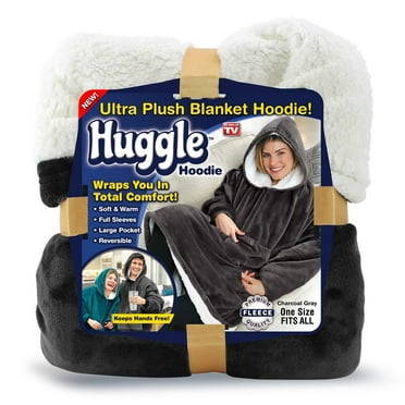 Ontel Huggle Hoodie, Ultra Plush Blanket, Charcoal Grey, One Size